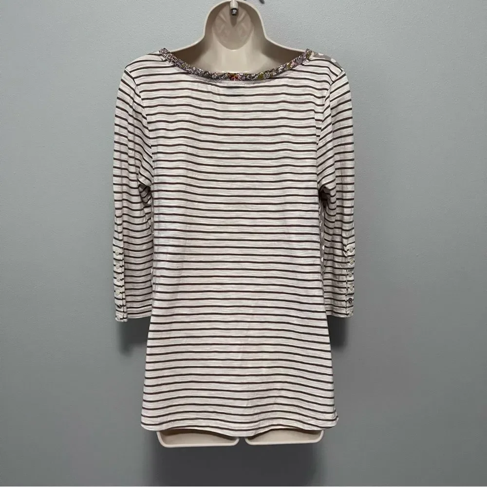 Anthropologie Beige and White Polka Dot Mixed-Pattern Blouse